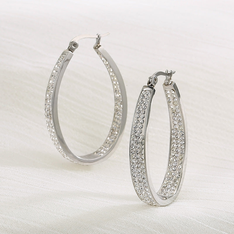 Wholesale U Shape Full Diamond Oval Gold Plated Earrings
